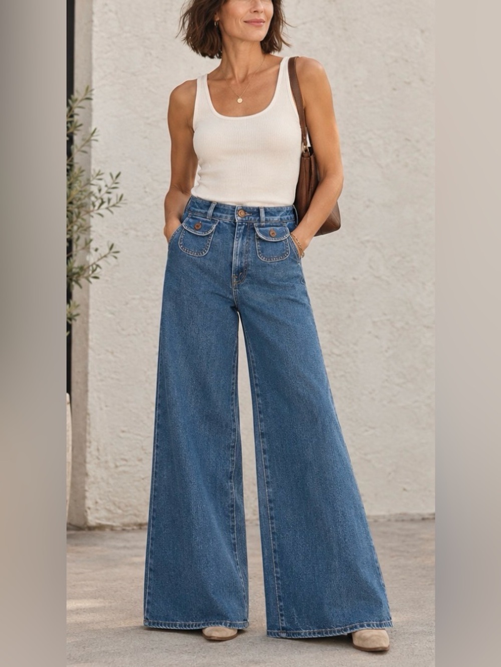 Mother denim the Hustler roller pocketbook patch High-Waist Wide Leg Blue Jeans